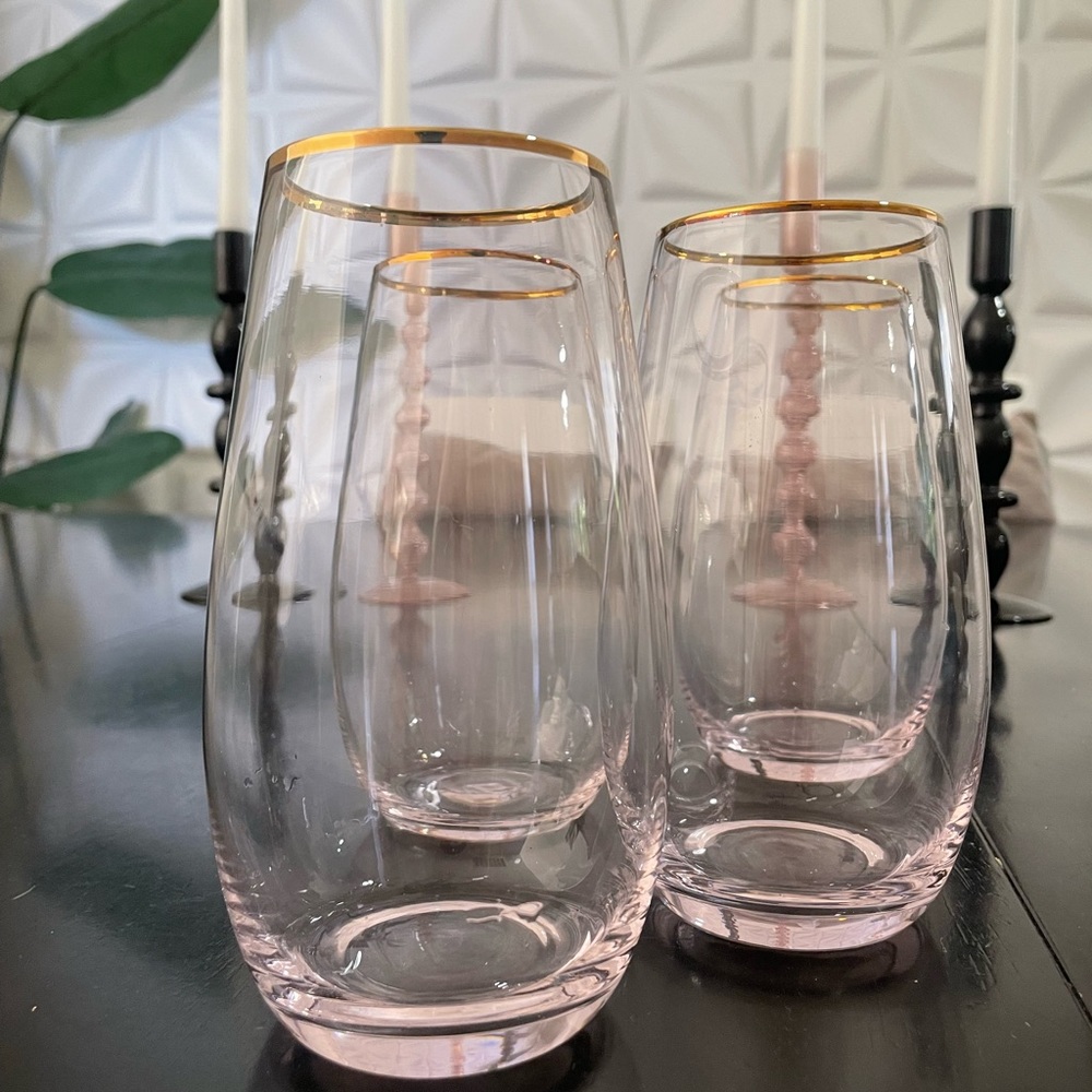 West Elm pink drinking glasses. New set of 4